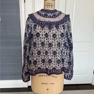 Sea New York Blue and Pink Ruffled Long Sleeve Blouse- size L